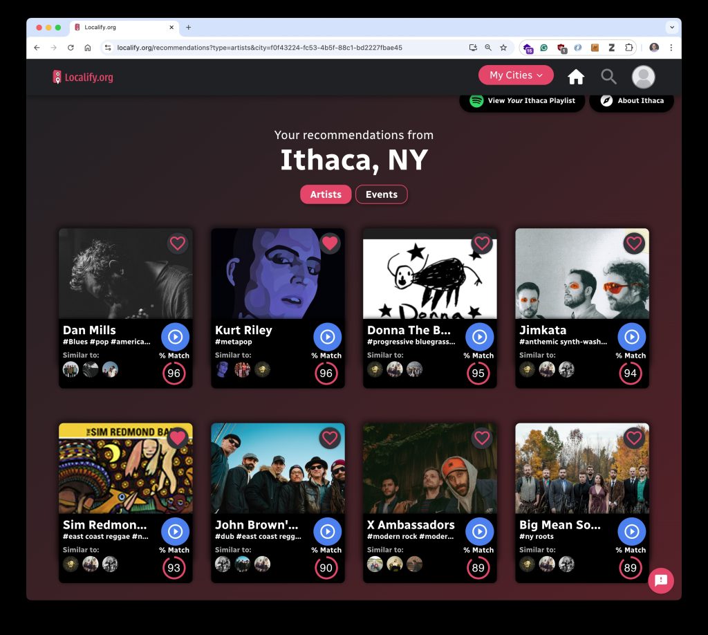 Personalized Local Artist Recommendations based on your listening history on Spotify.